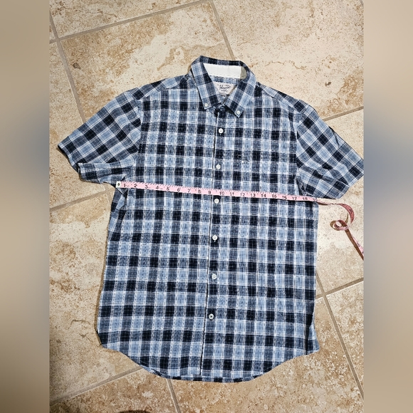 Original Penguin Mens Medium Blue Plaid Button Down Short Sleeve Shirt Classic - Picture 6 of 6